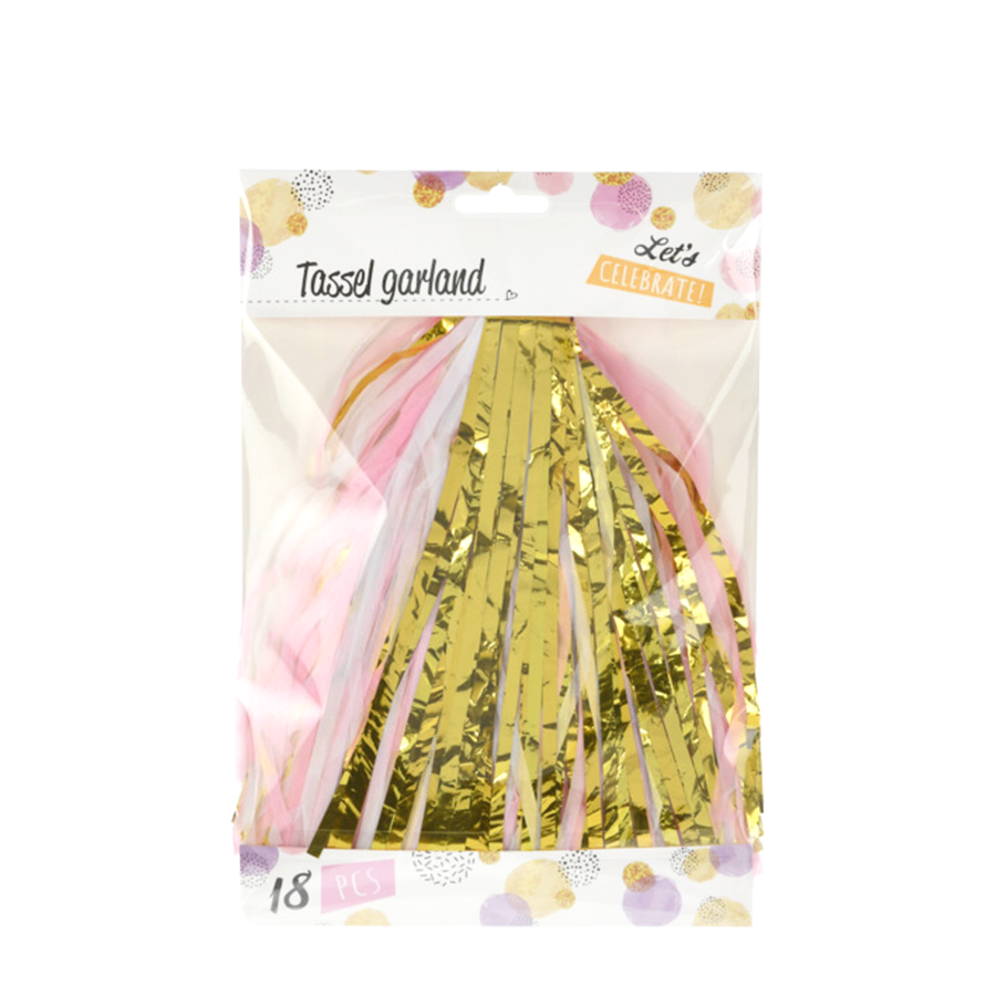 Tasselslinger Roze/Wit/Goud 18-delig
